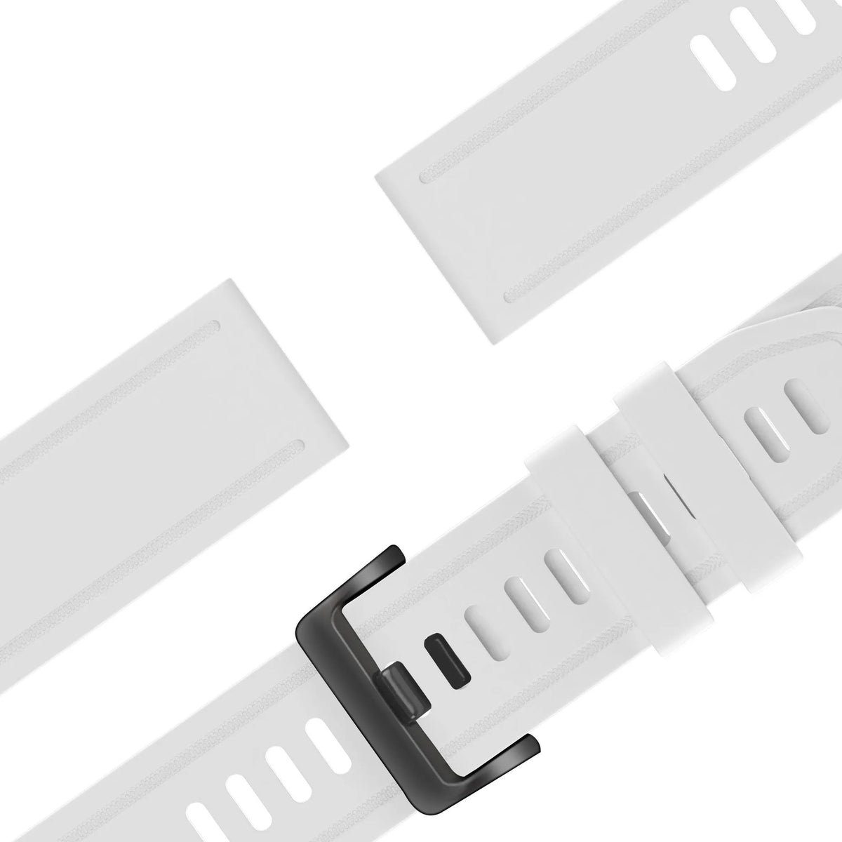 Buckled Silicone Strap, white, laid flat, joined, 45° top view