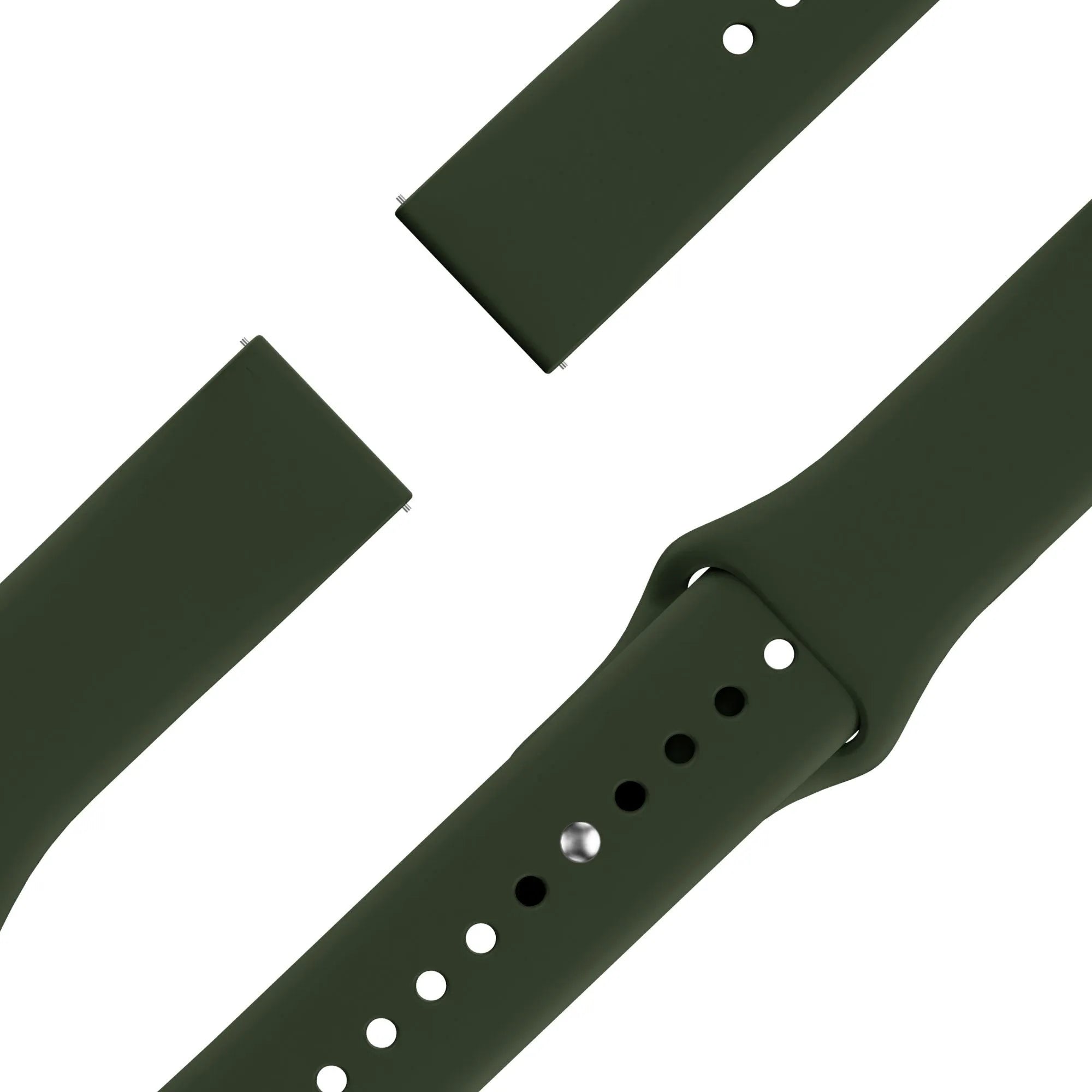 Silicone Sport Strap 'Deluxe', olive green, laid flat, joined, 45° top view