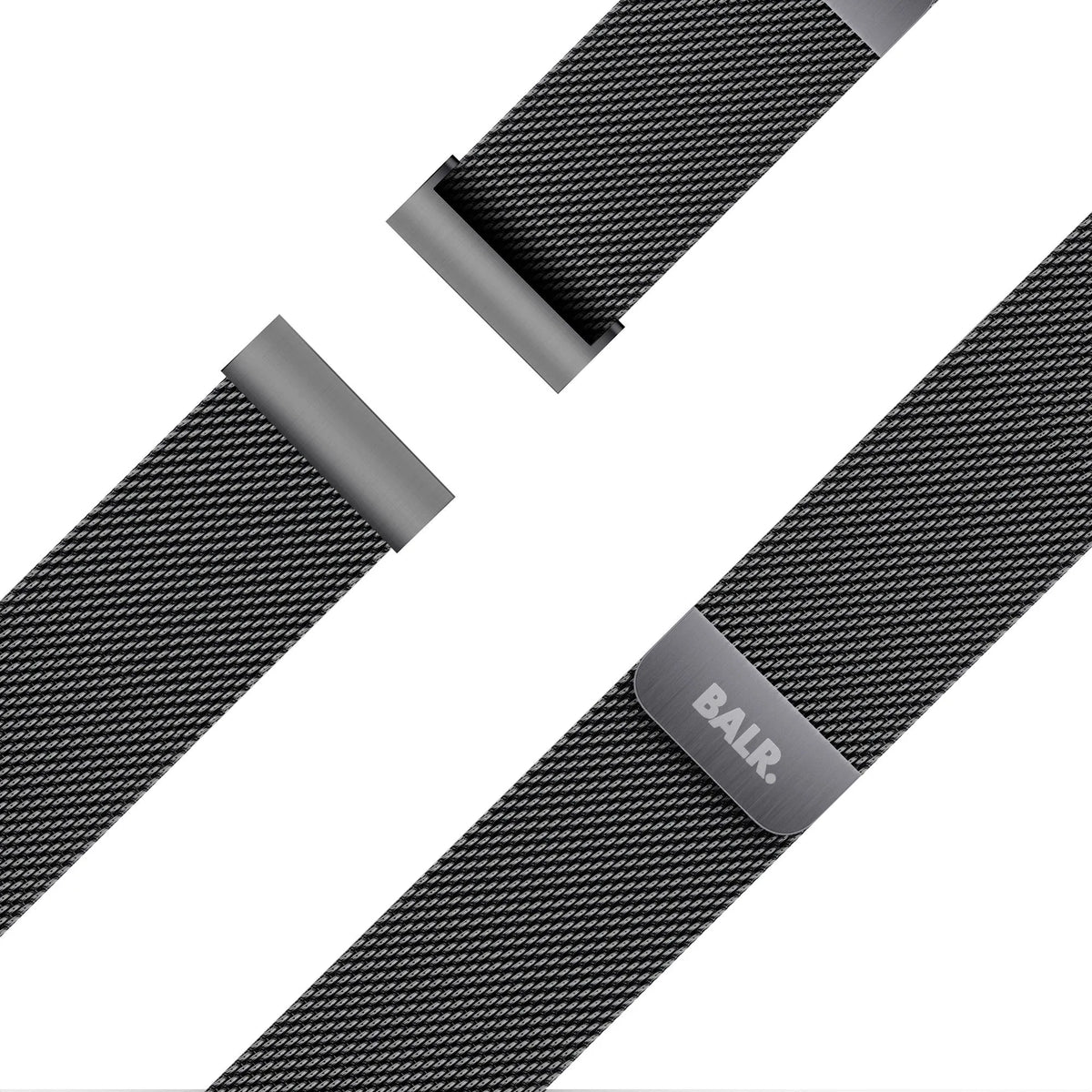 Milanese Strap, black, laid flat, joined, 45° top view