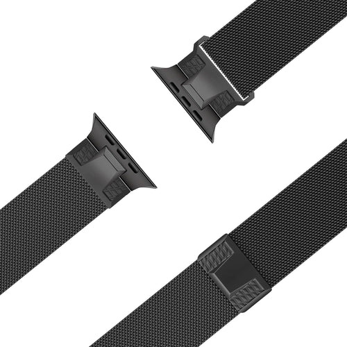 Milanese Strap 'Mecha', black, laid flat, joined, 45° top view