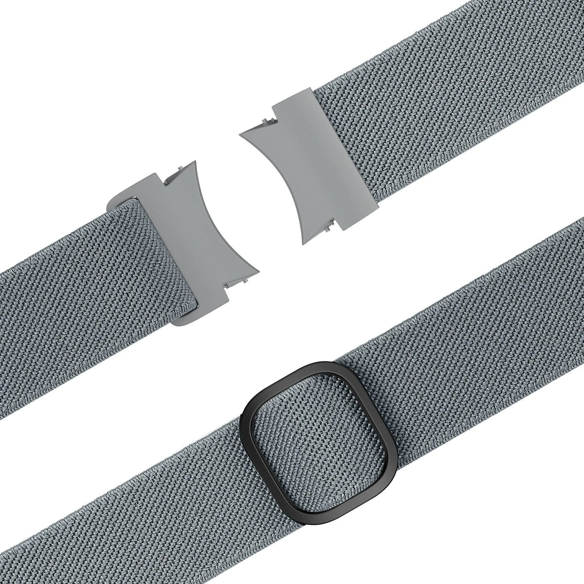 Nylon Elastic Strap 'Easy Fit', grey-blue, laid flat, joined, 45° top view