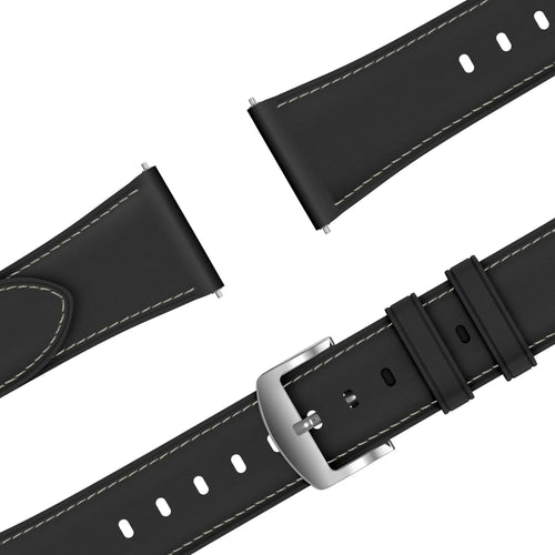 Leather Strap 'Easy Fit', black, laid flat, joined, 45° top view