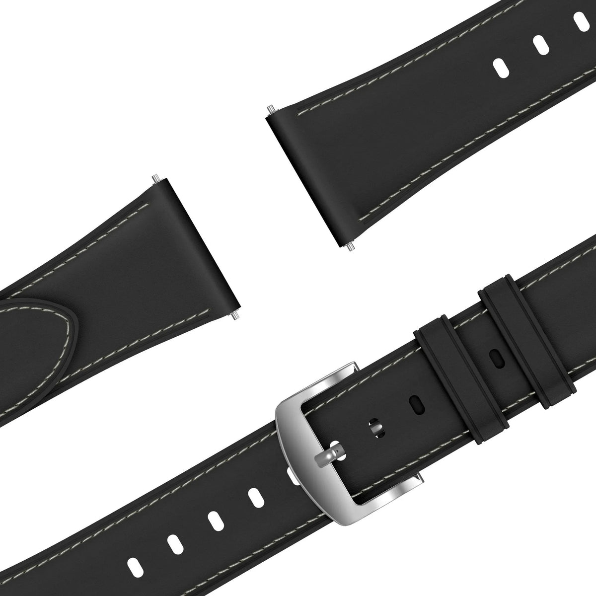 Leather Strap 'Easy Fit', black, laid flat, joined, 45° top view