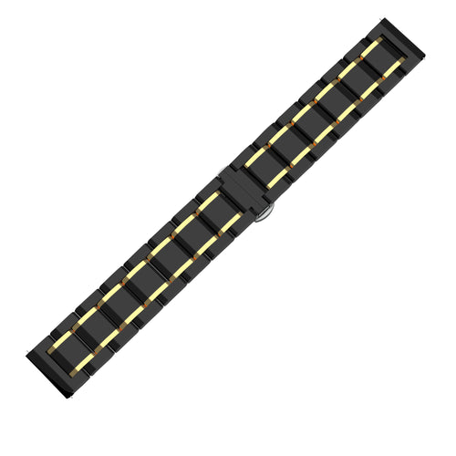 Metal Ceramic Link Strap, black/gold, laid flat, joined, 45° top view