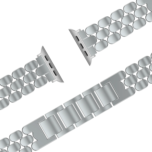 Steel Strap 'Oval', silver, laid flat, joined, 45° top view