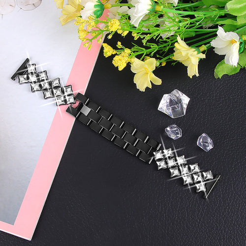 Steel Diamond Strap, black, laid flat, joined, 45° top view