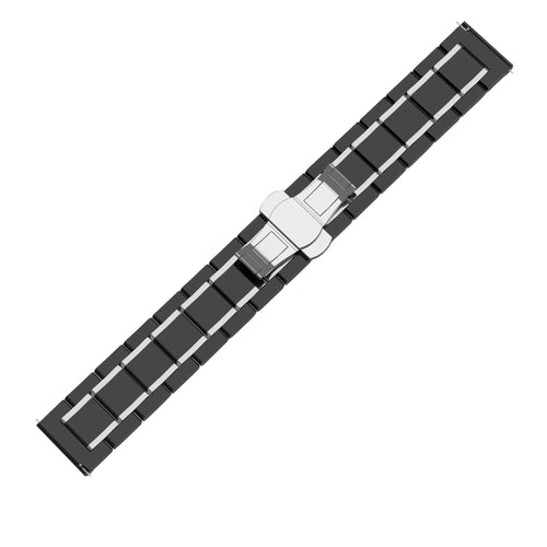 Metal Ceramic Link Strap, black/silver, laid flat, joined, 45° top view