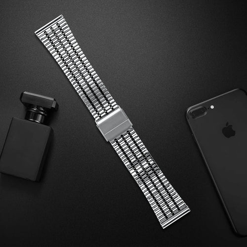 Fine Steel Strap, silver/black, laid flat, joined, 45° top view