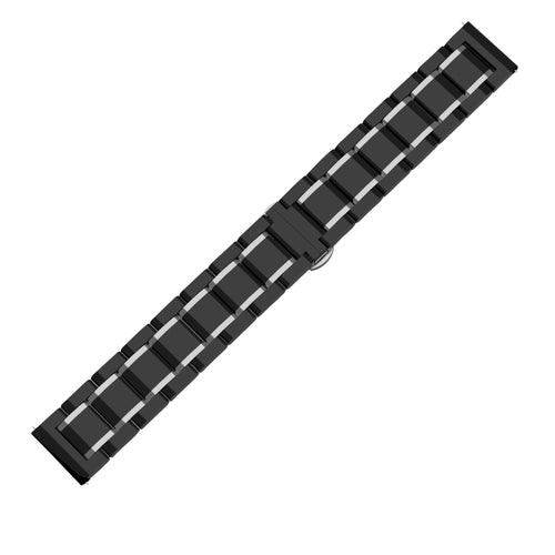 Metal Ceramic Link Strap, black/silver, laid flat, joined, 45° top view
