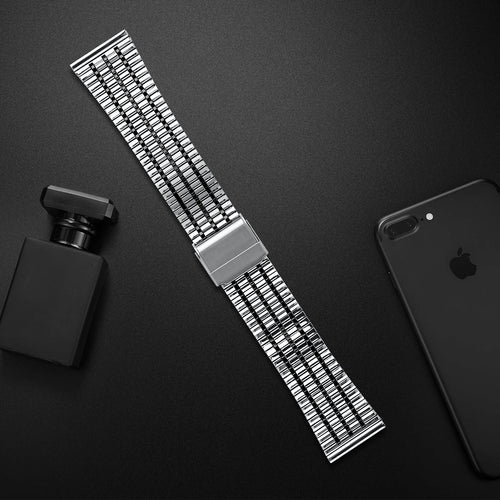 Fine Steel Strap, silver/black, laid flat, joined, 45° top view