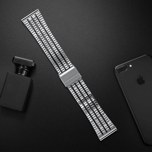 Fine Steel Strap, silver/black, laid flat, joined, 45° top view