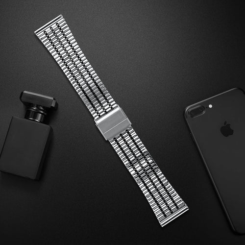 Fine Steel Strap, silver/black, laid flat, joined, 45° top view