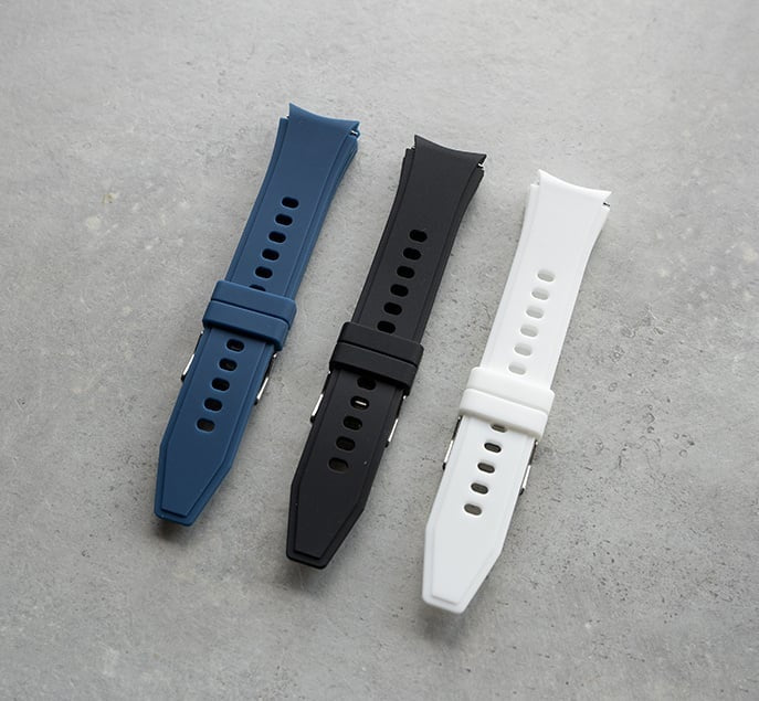 Silicone Strap 'Perfect Fit', black, laid flat, joined, 45° top view