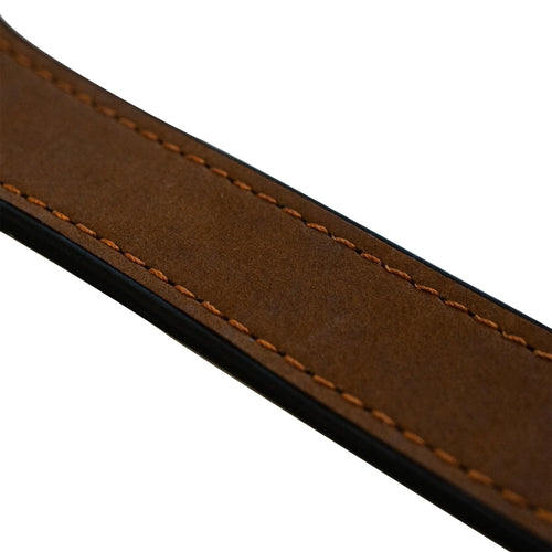 D-Buckle Leather Strap, brown, laid flat, joined, 45° top view