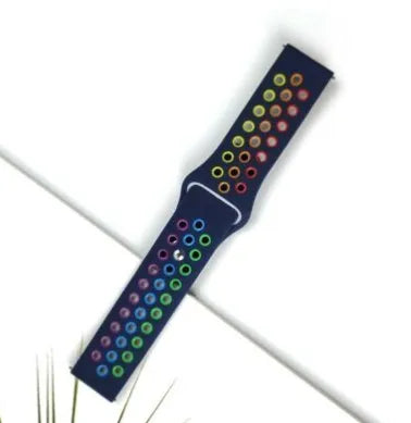Silicone Sport Strap, dark blue/colourful, laid flat, joined, 45° top view