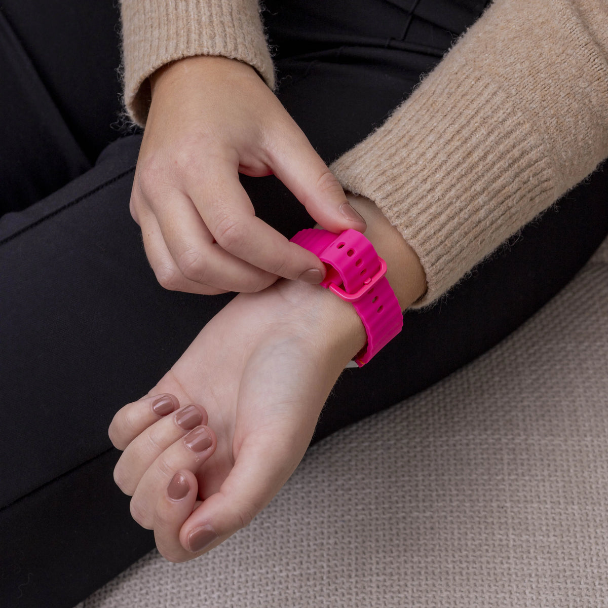 Wave Silicone Strap, bright pink, lifestyle photo