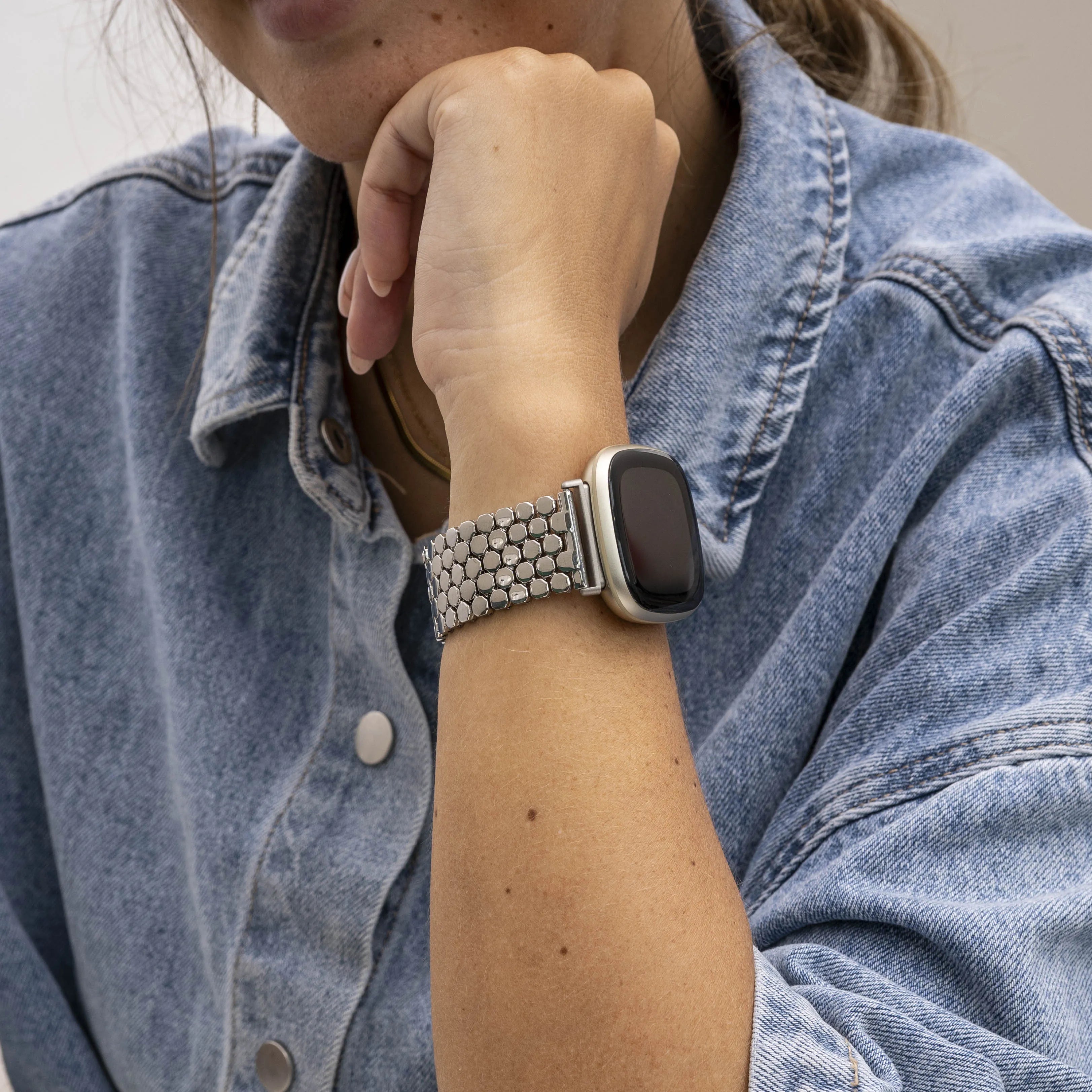 Fitbit Sense Steel Strap Hexagons (Silver)
