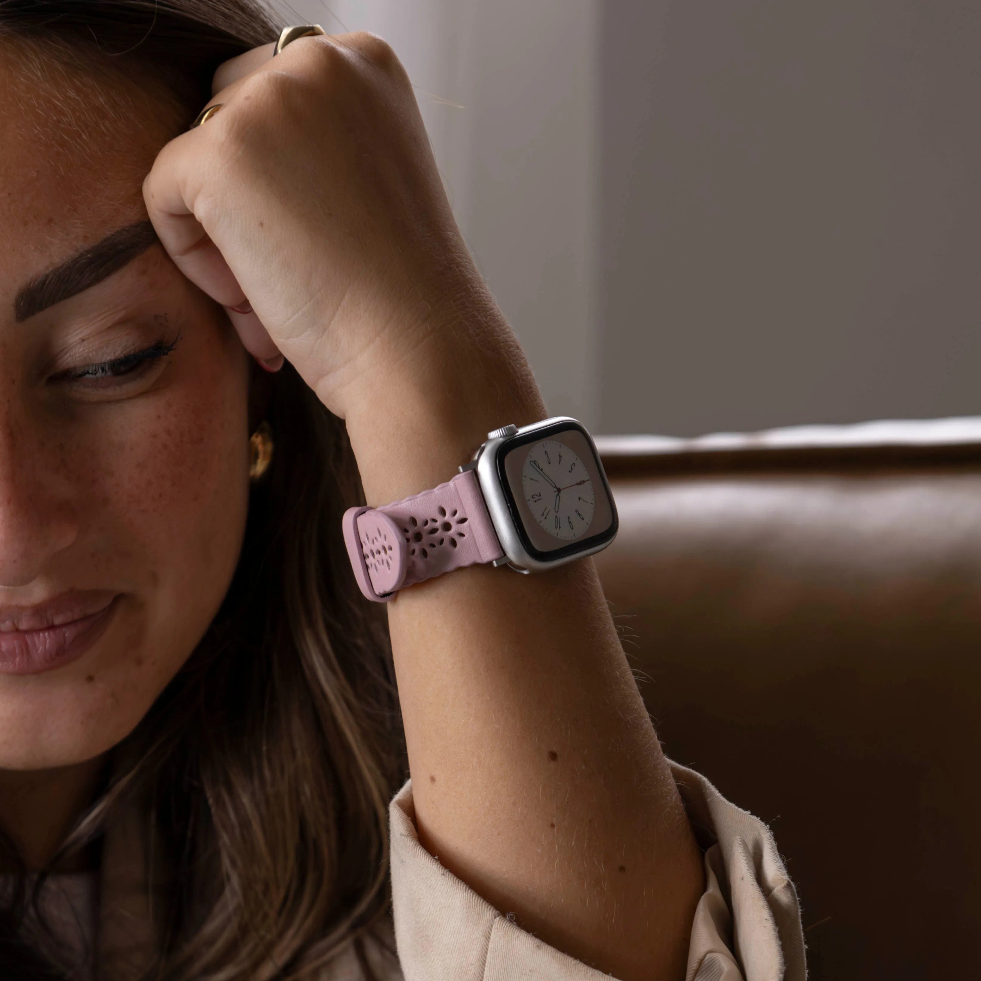 Apple Watch Patterned Leather Strap (Pink)