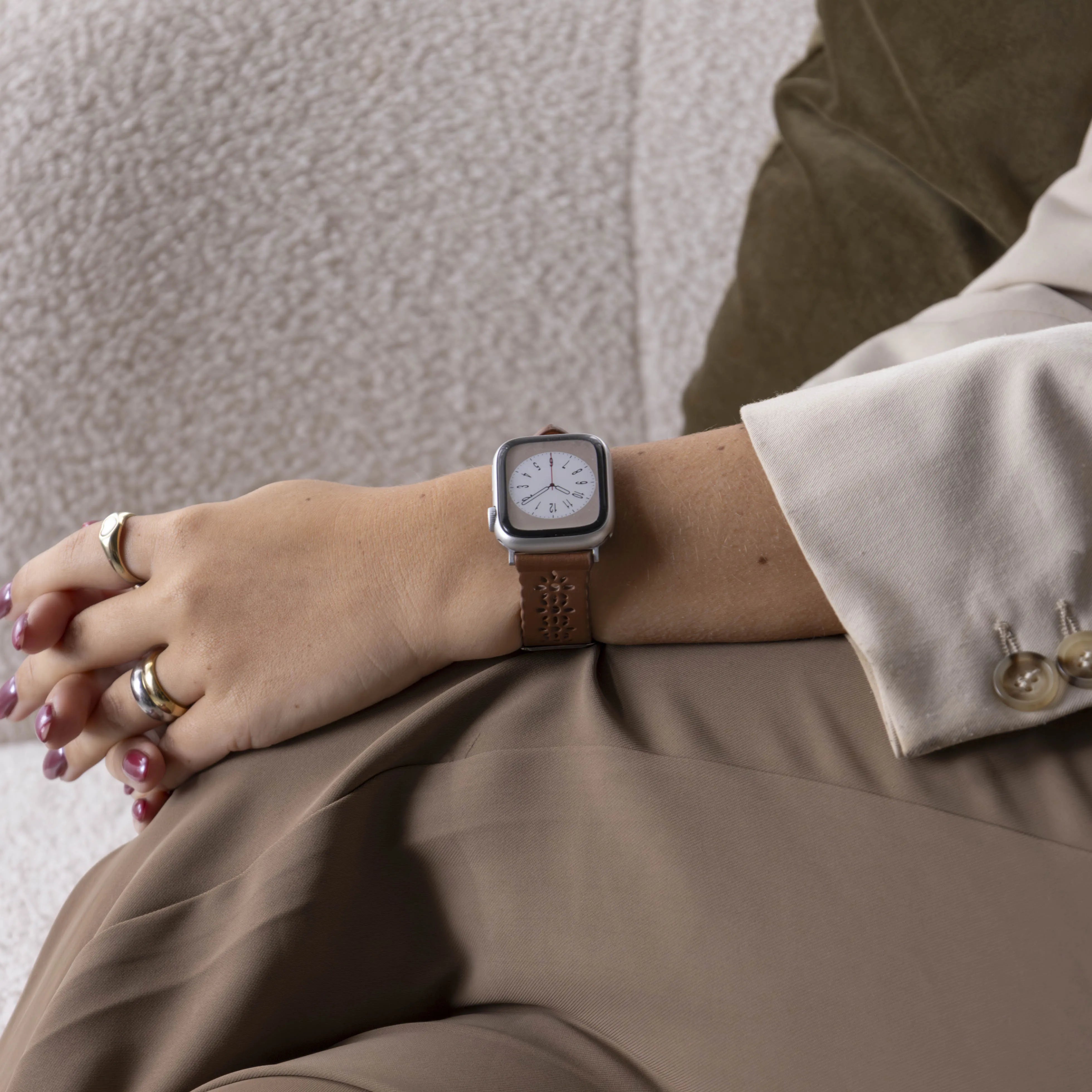 Apple Watch Patterned Leather Strap (Brown)