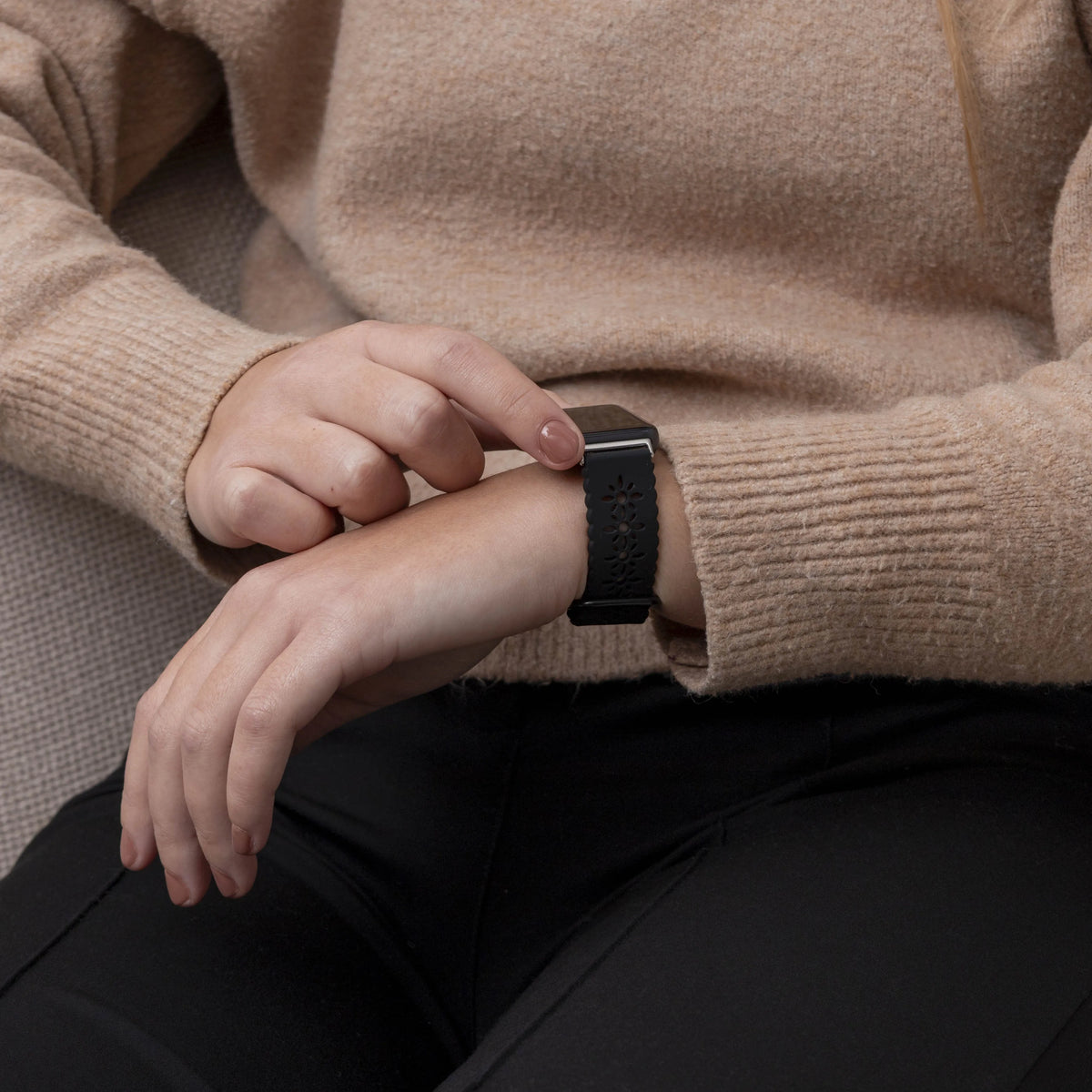 Patterned Silicone Strap, black, lifestyle photo