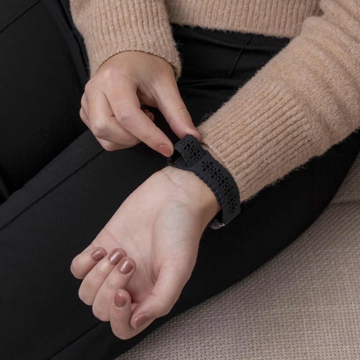 Patterned Silicone Strap, black, lifestyle photo