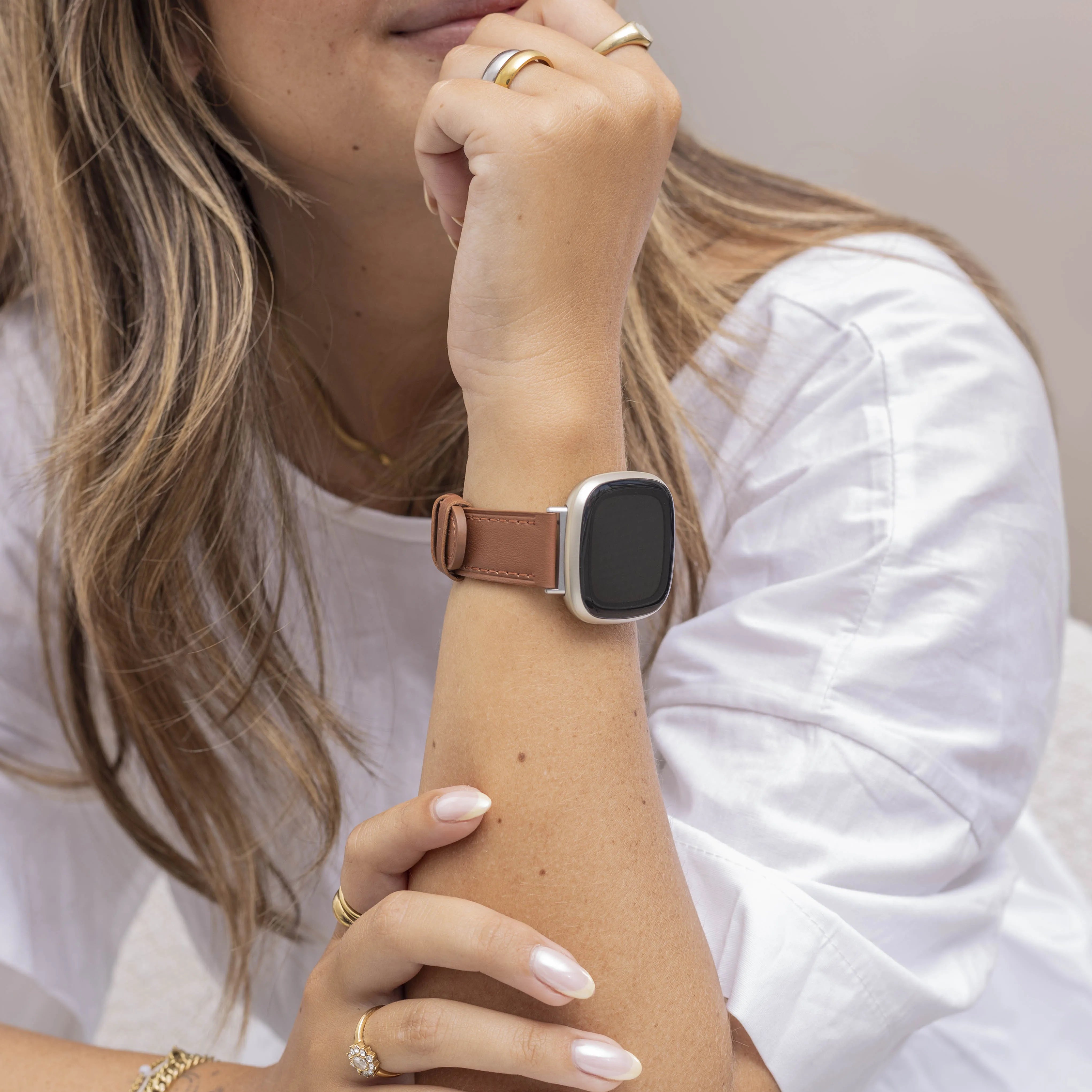Fitbit Sense Leather Strap (Smooth Brown)