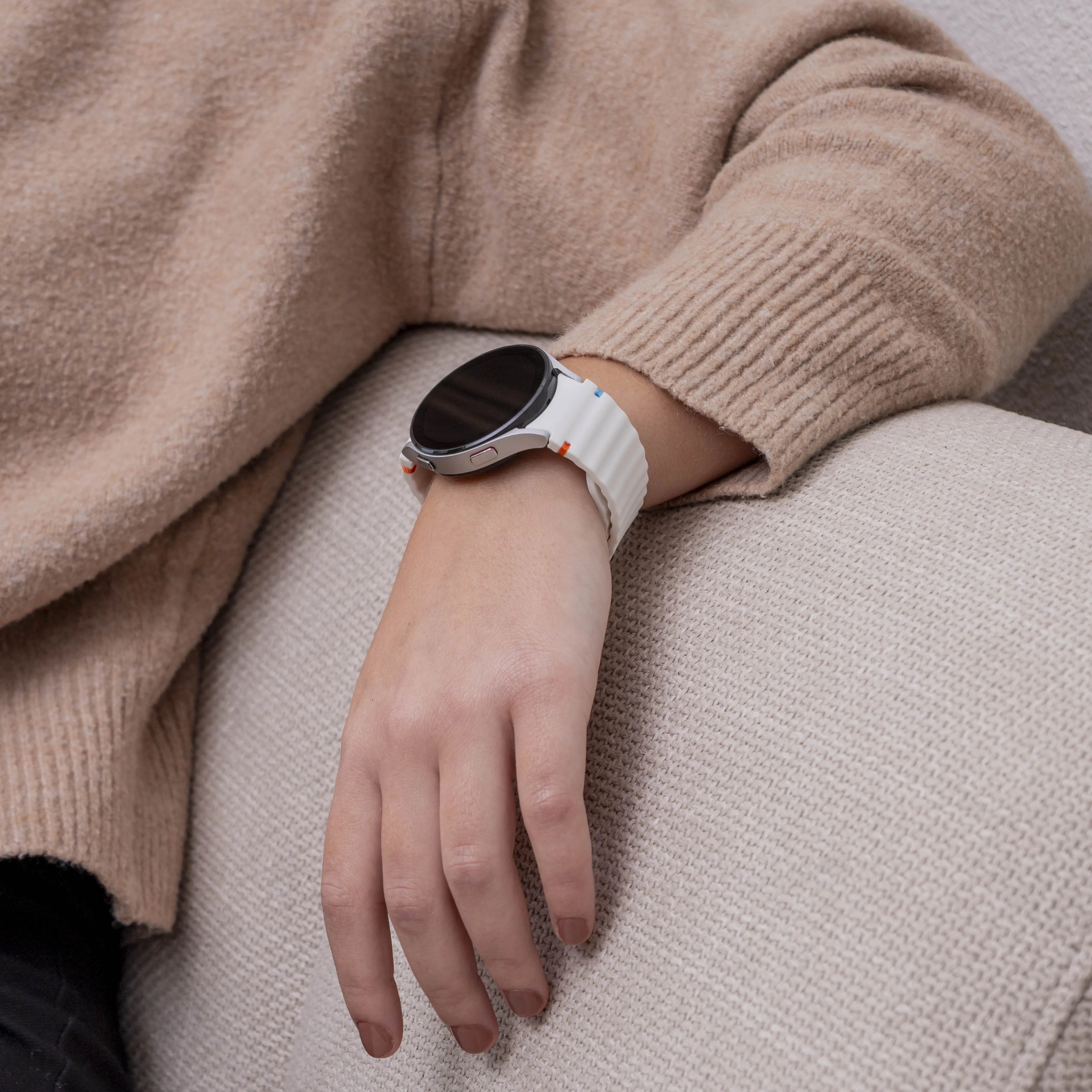 Wave Silicone Strap, white, lifestyle photo