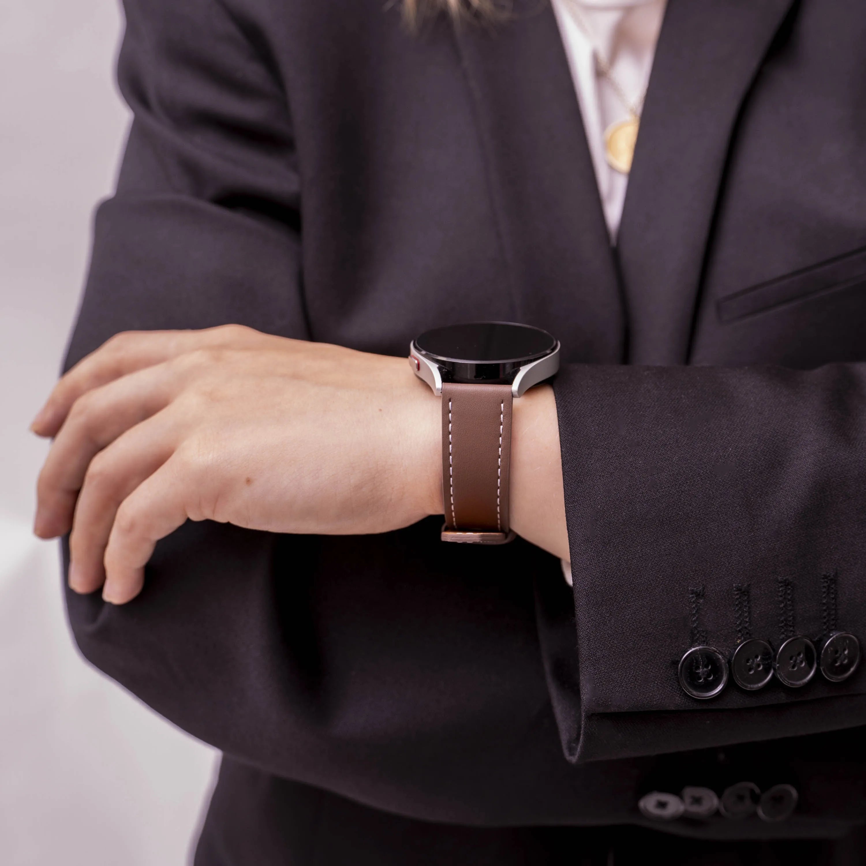 Oppo Watch X2 Mini 'One Push' Leather Strap (Dark Brown)