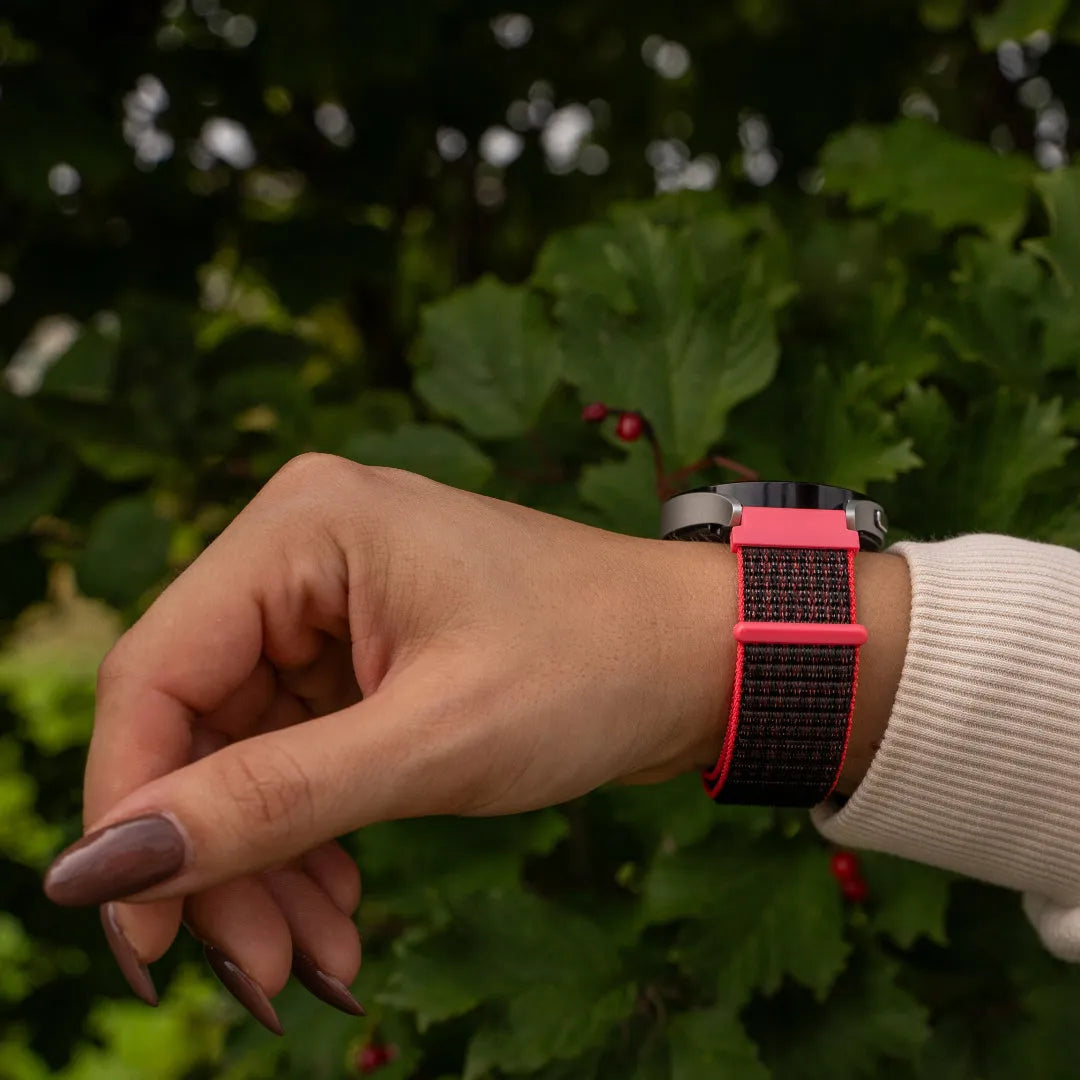 Coros Pace 2 Nylon Strap (Black/Coral)