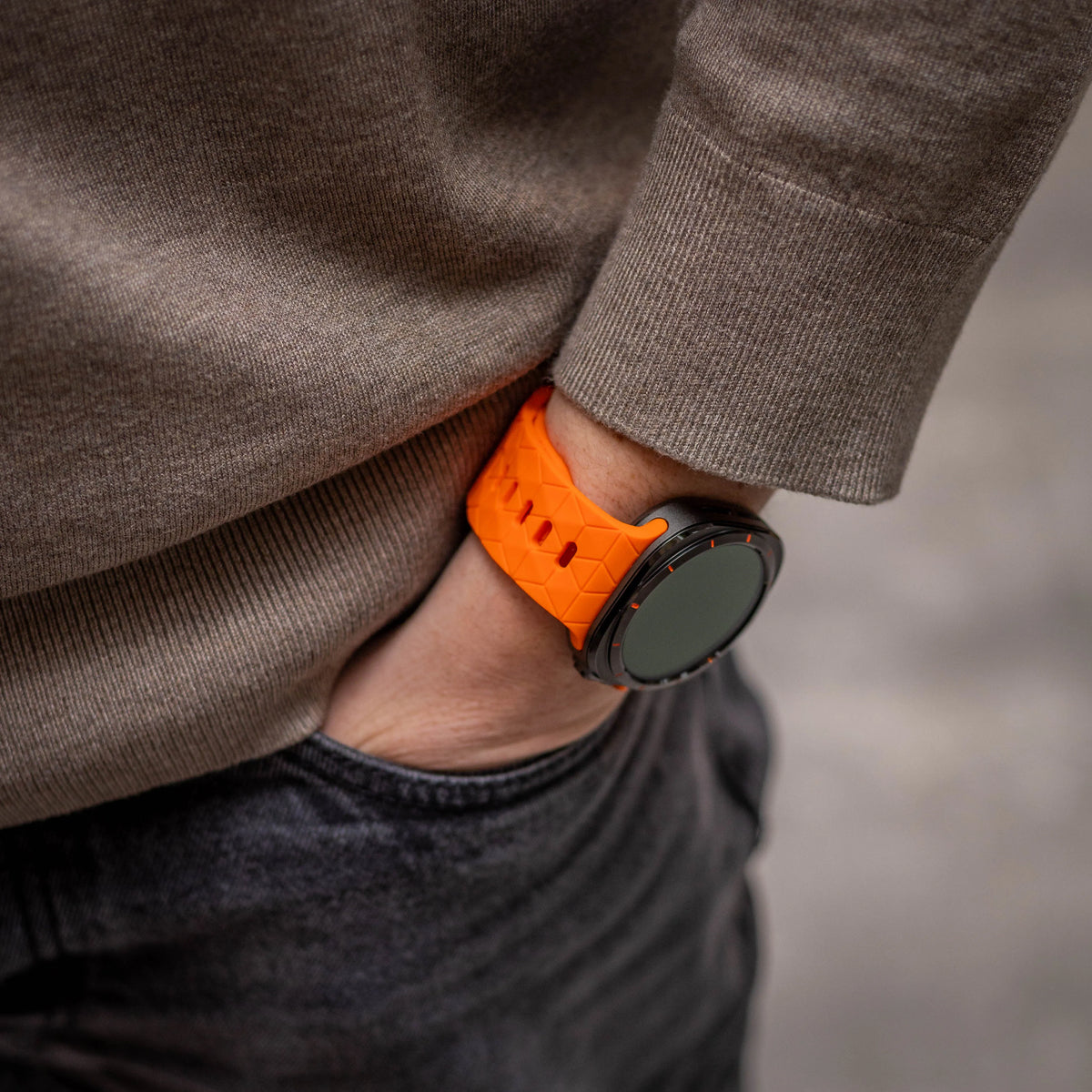 Silicone Strap Hexagons, orange, lifestyle photo