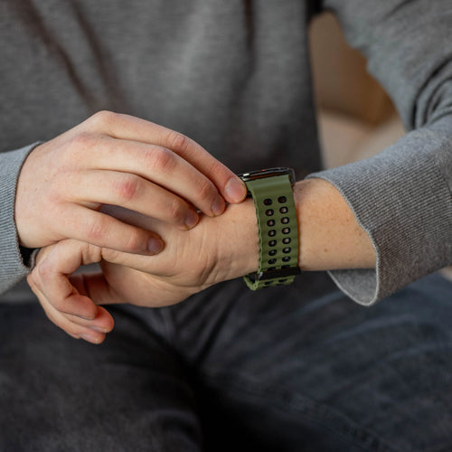 Wave Silicone Strap Duo, olive green/black, lifestyle photo