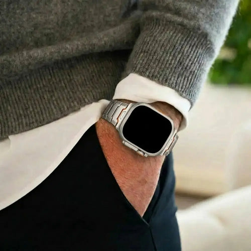 Apple Watch Mecha Titanium Hybrid Strap (Titanium-Orange)