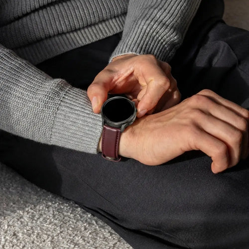 Bandz Garmin Vivomove Sport Leather Strap 'Classic' (Dark Brown)