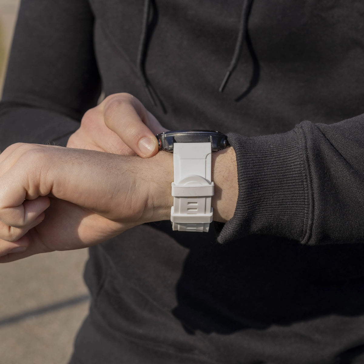 Glossy Silicone Strap, white, lifestyle photo