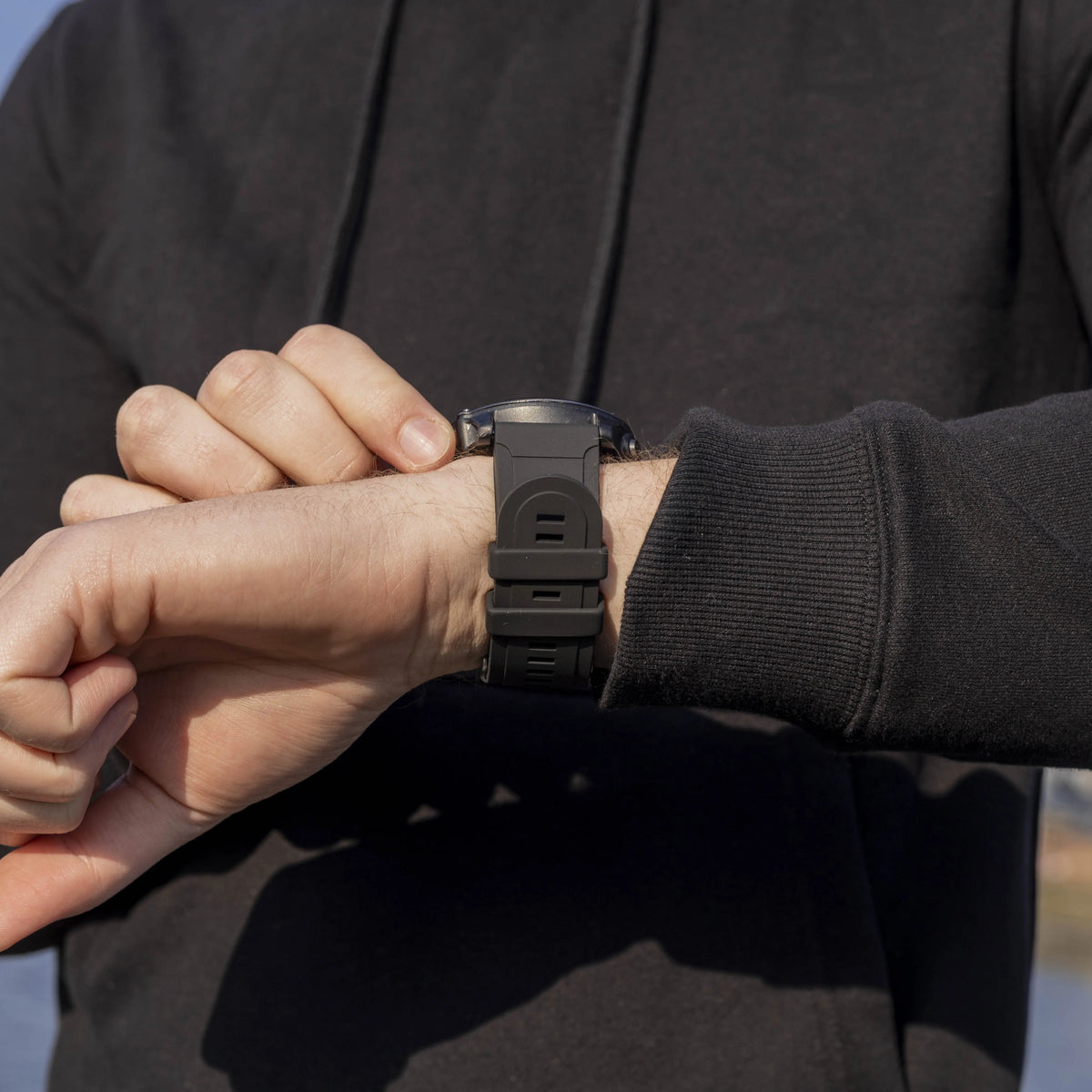 Glossy Silicone Strap, black, lifestyle photo