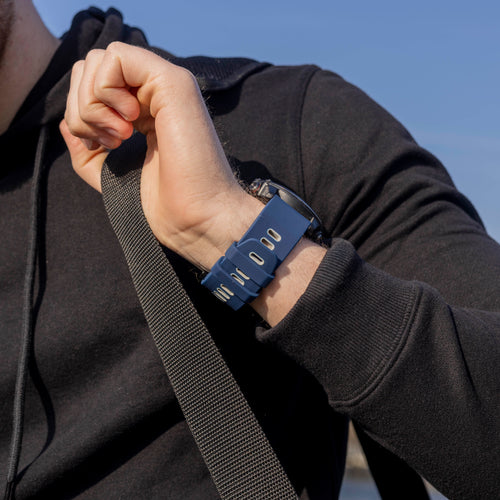 Garmin Quatix 3 / 6x / 7x Solar Buckled Sport Strap (Blue/Gray)