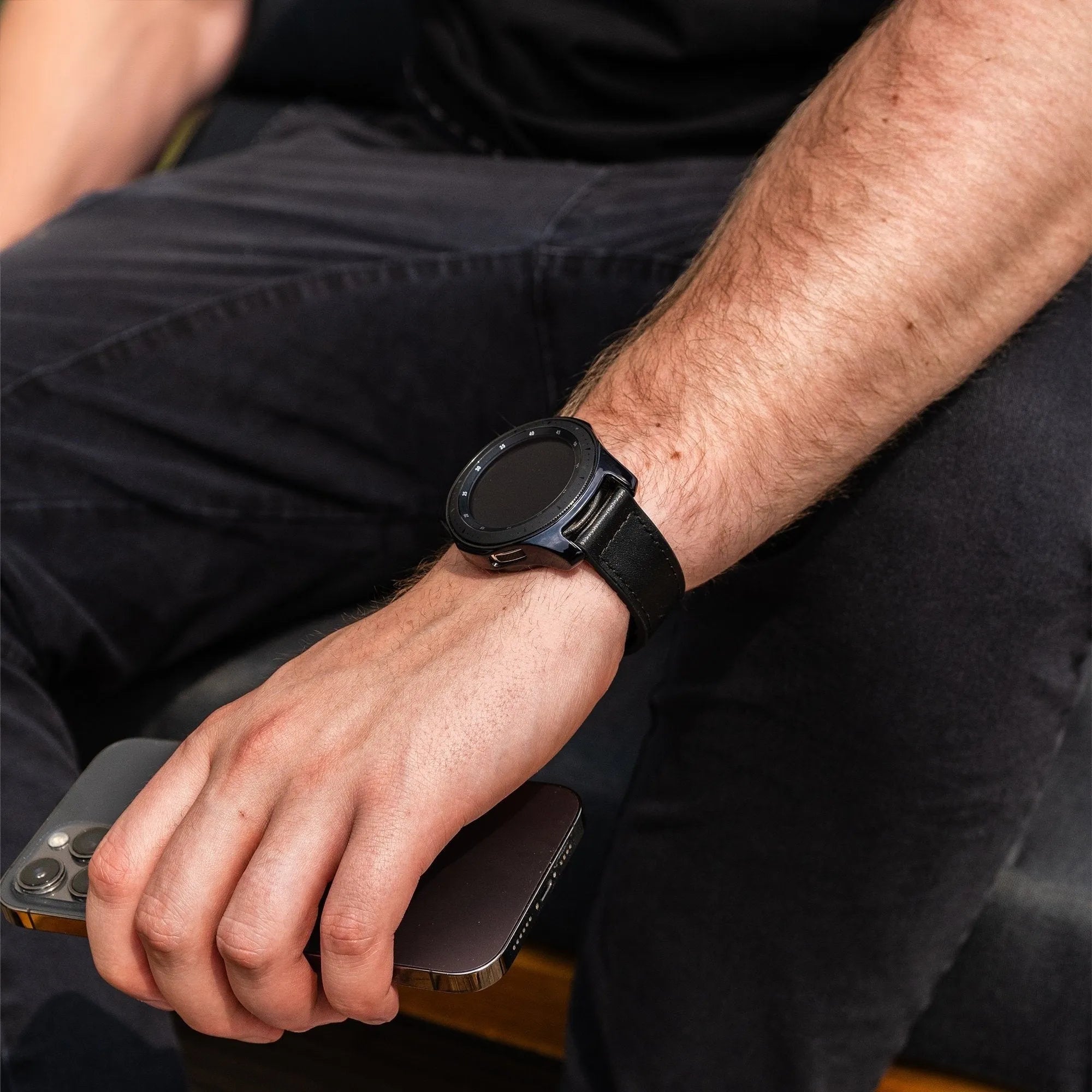 D-Buckle Leather Strap, black, lifestyle photo