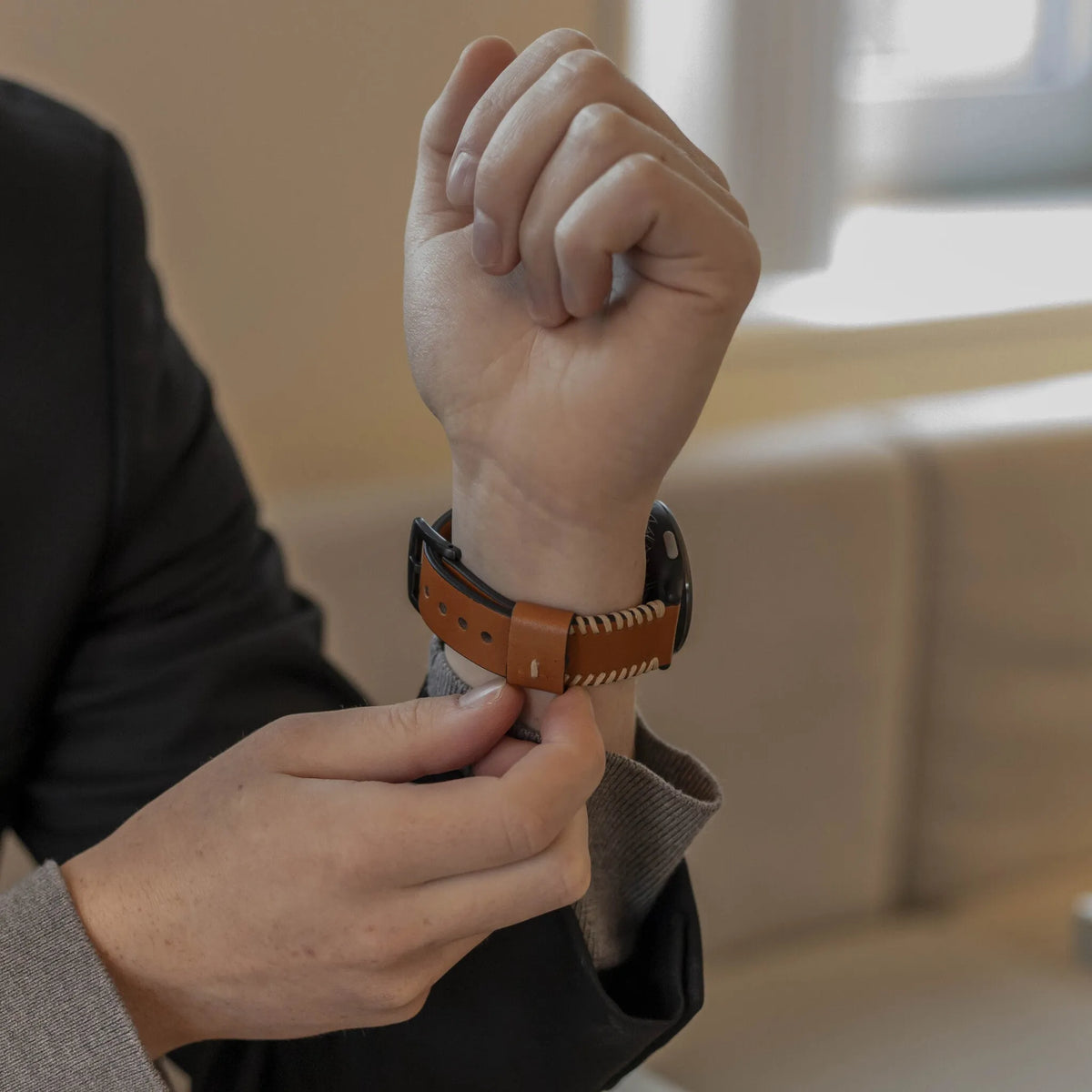 Stitched Leather Strap, brown, lifestyle photo