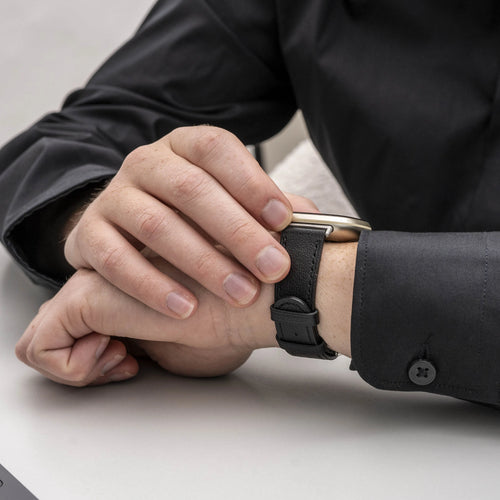 Fitbit Sense 2 Leather Strap ( Sleek Black)