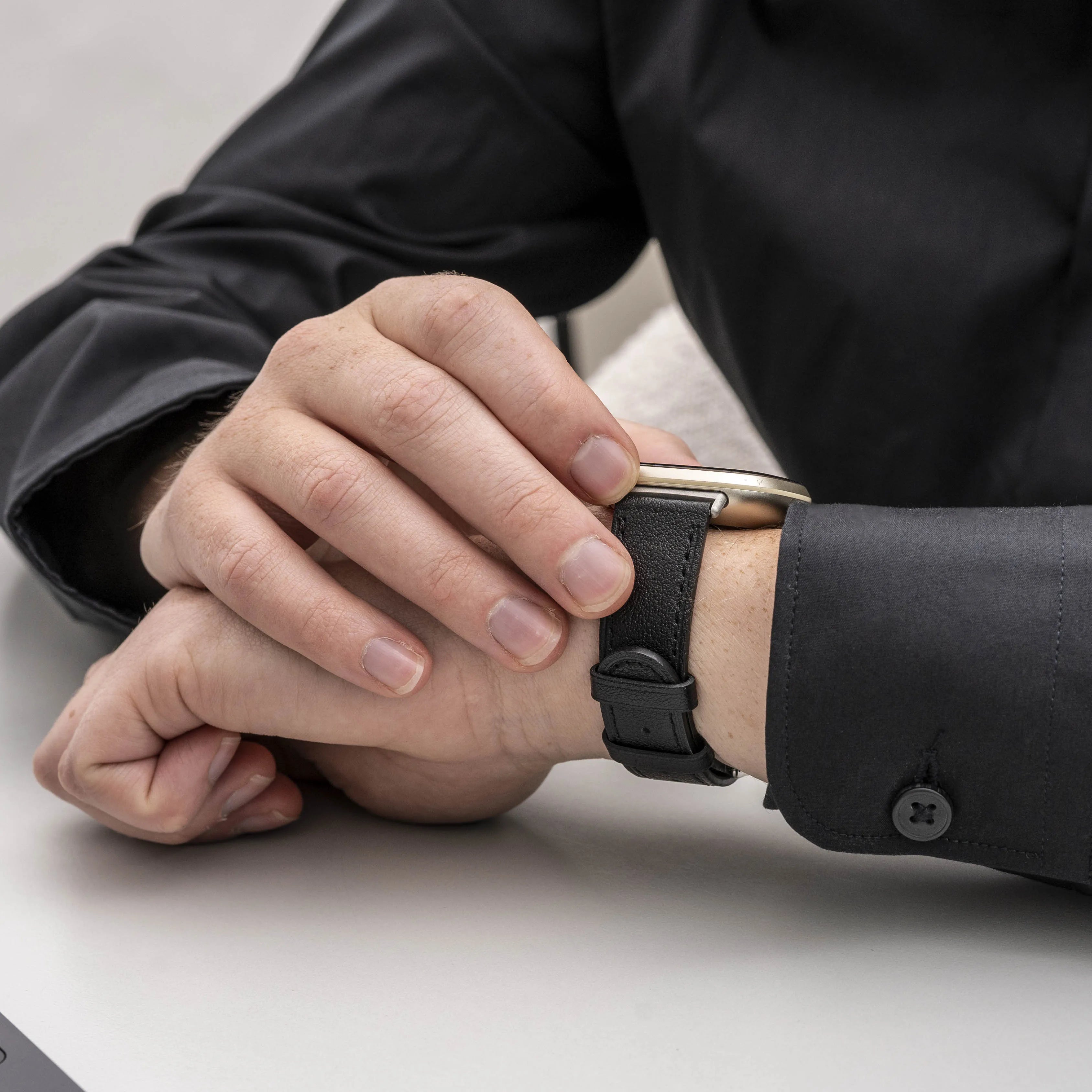 Fitbit Sense 2 Leather Strap ( Sleek Black)