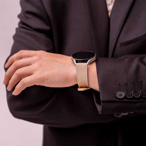 Samsung Galaxy Watch FE 'One Push' Leather Strap (Beige)