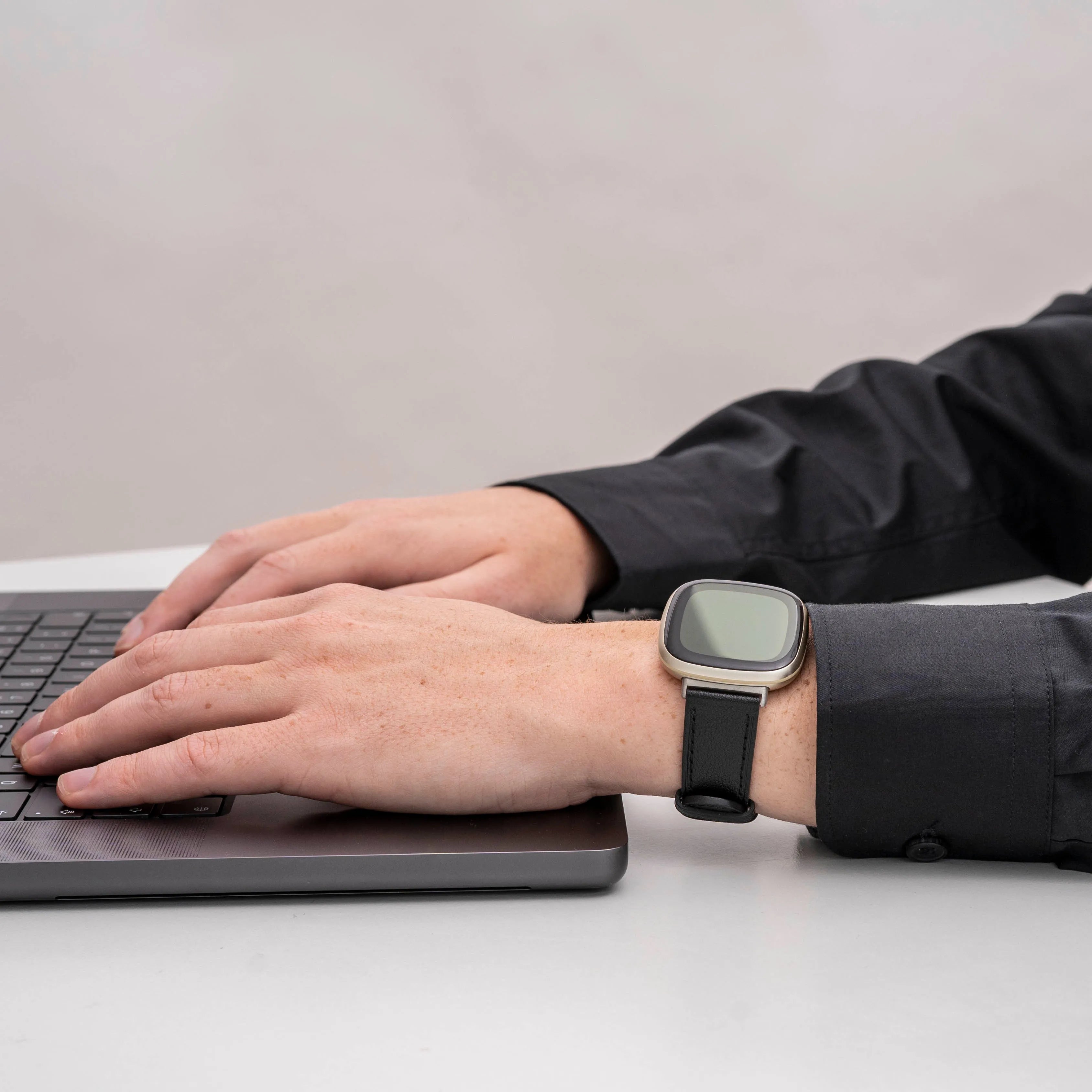 Fitbit Sense 2 Leather Strap ( Sleek Black)