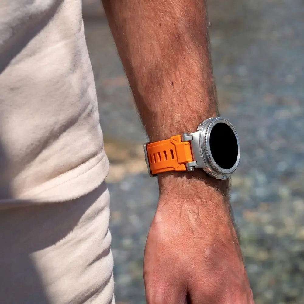 Samsung Galaxy Watch 8 - 44mm 'Explorer' Silicone Strap (Orange with Titanium)
