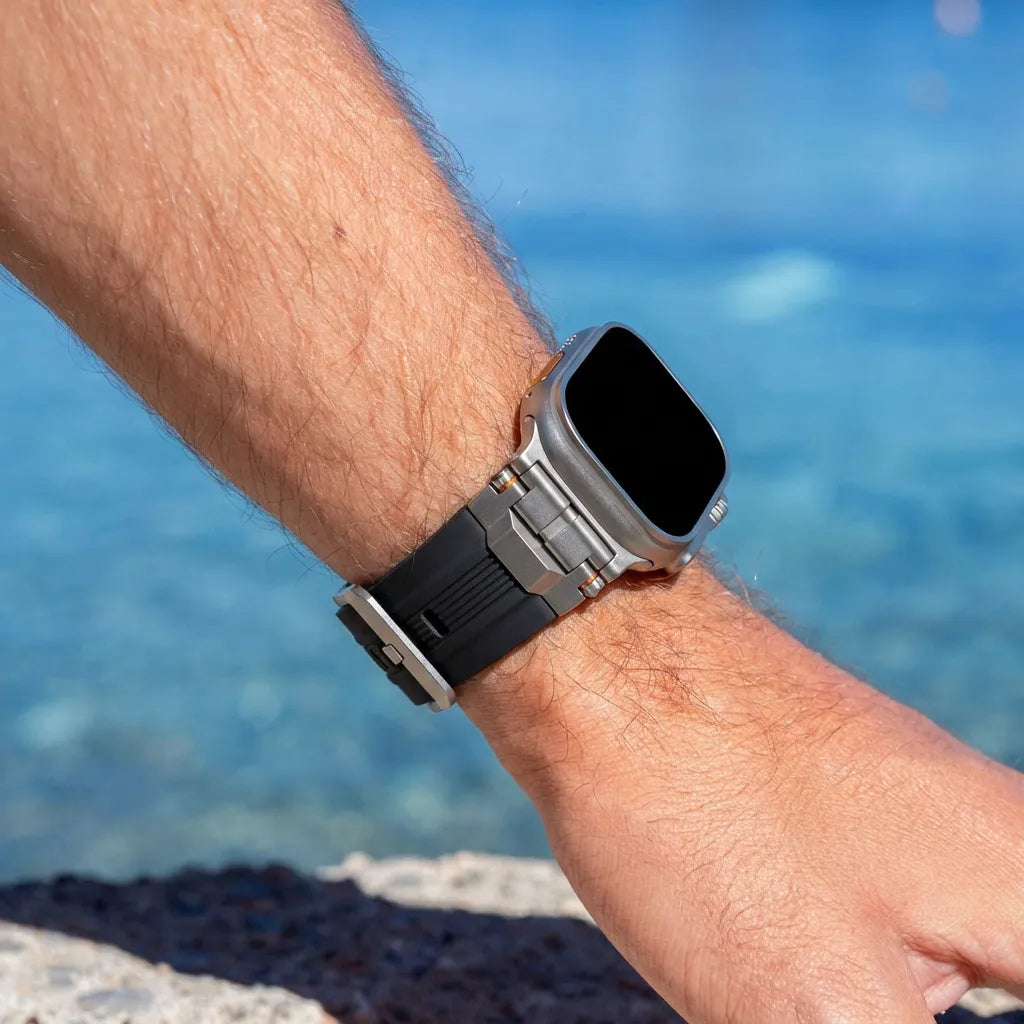 Bandz Apple Watch Liquid Silicone Strap 'Explorer' (Black with Titanium)