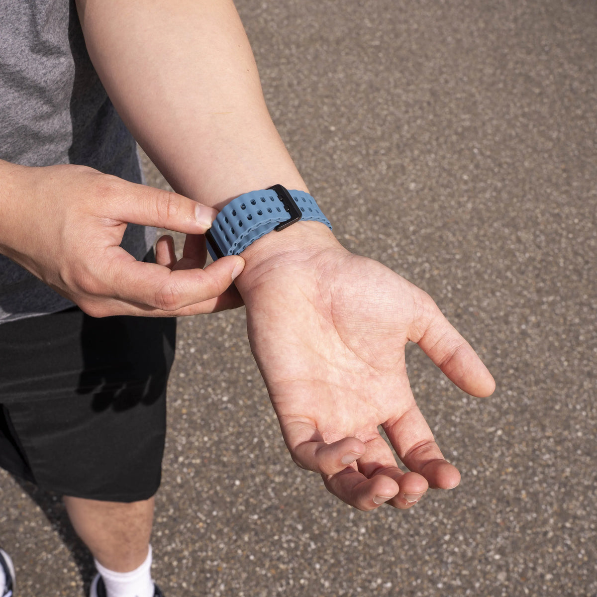Silicone Ocean Strap, matte blue, lifestyle photo