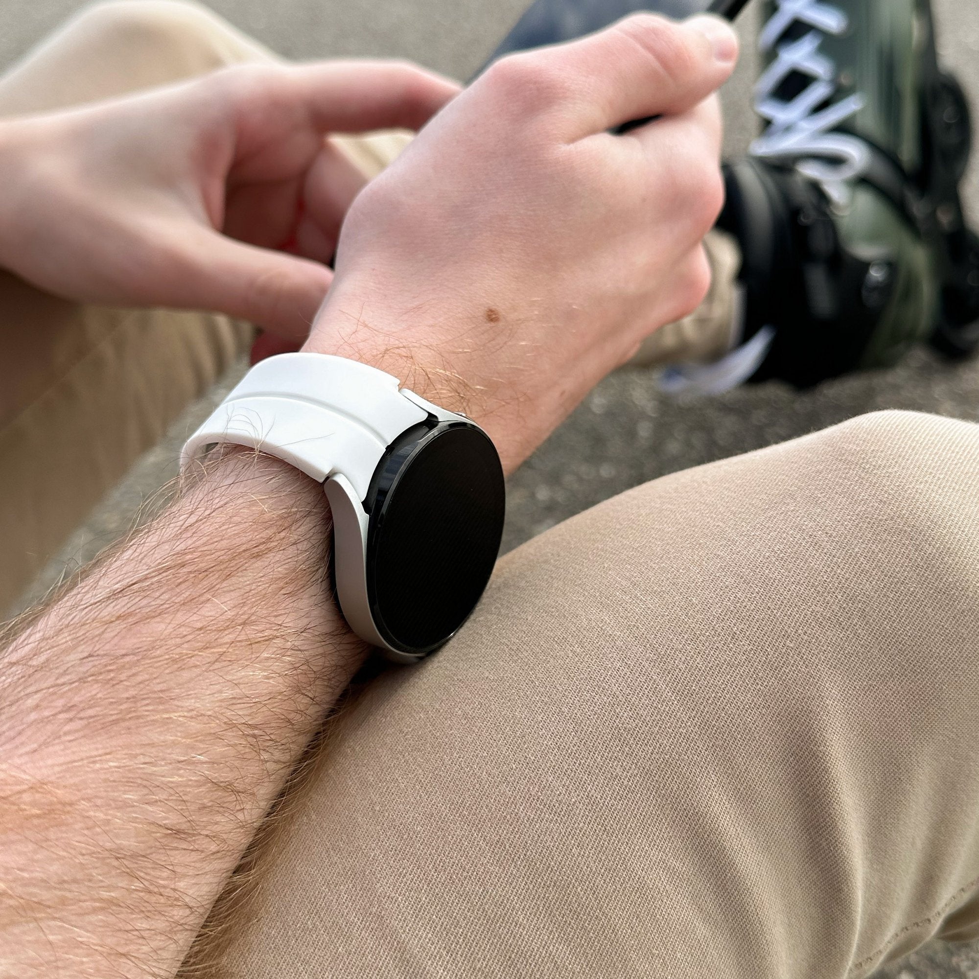 Silicone Magnetic Sport Strap, white, lifestyle photo