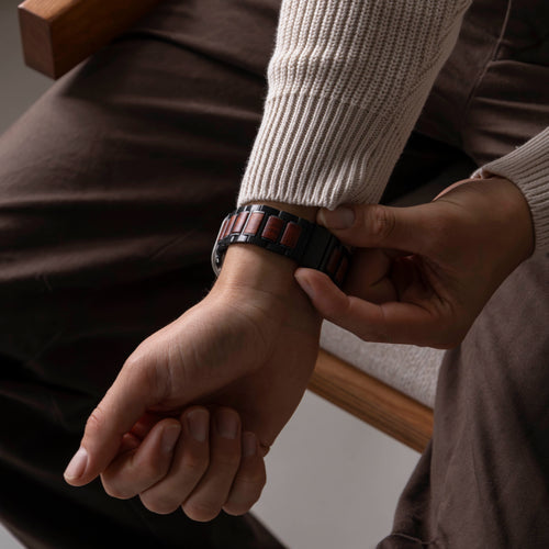 Apple Watch Ultra Steel/Wood Strap (Black/Brown)