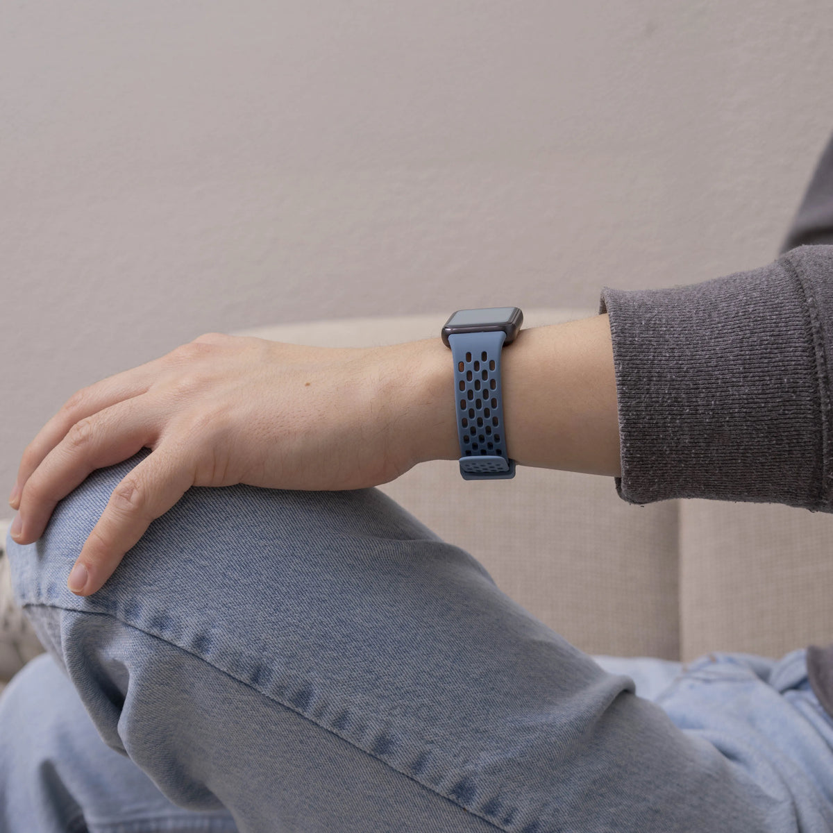 Breathable Silicone Strap, grey-blue, lifestyle photo