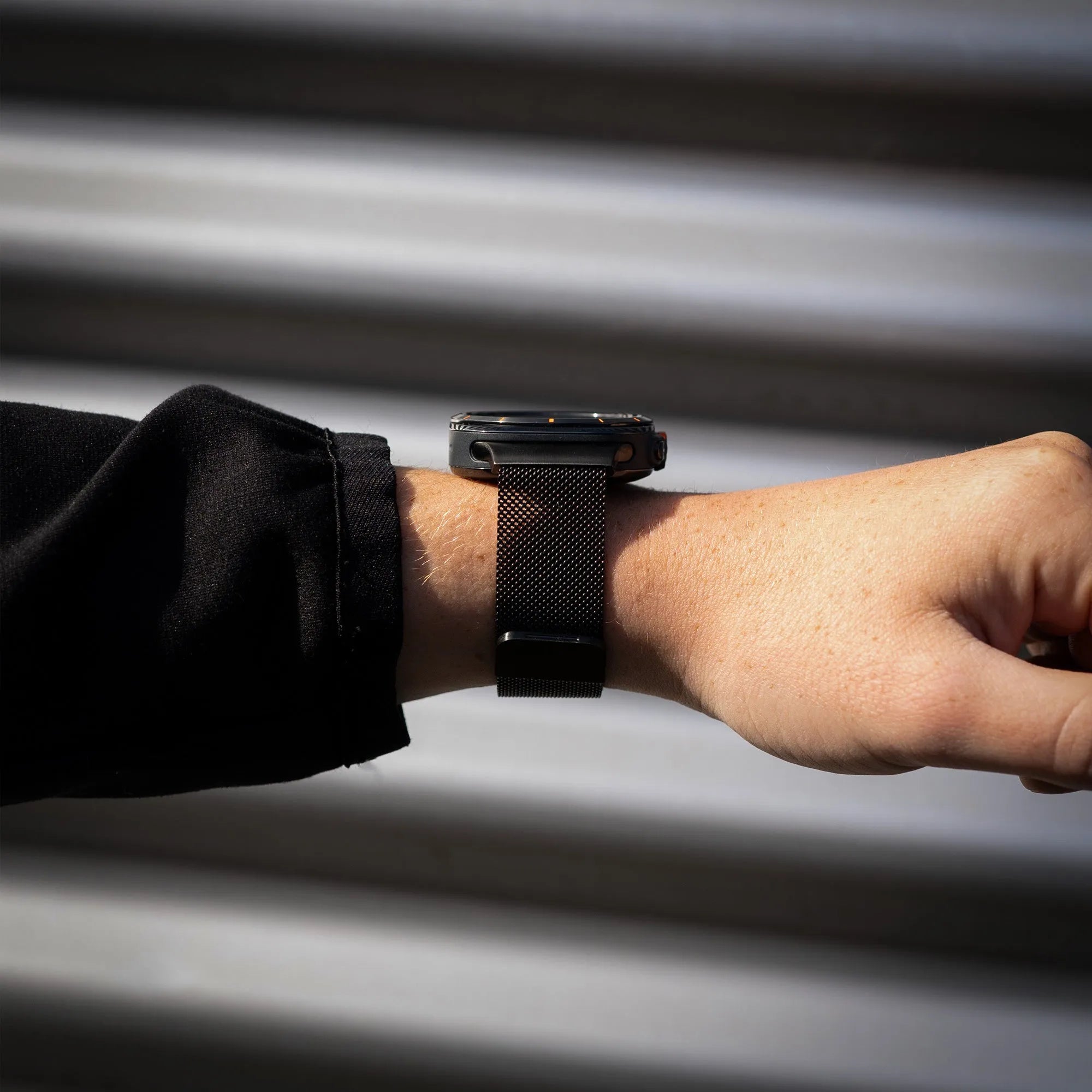 Milanese Strap, black, lifestyle photo