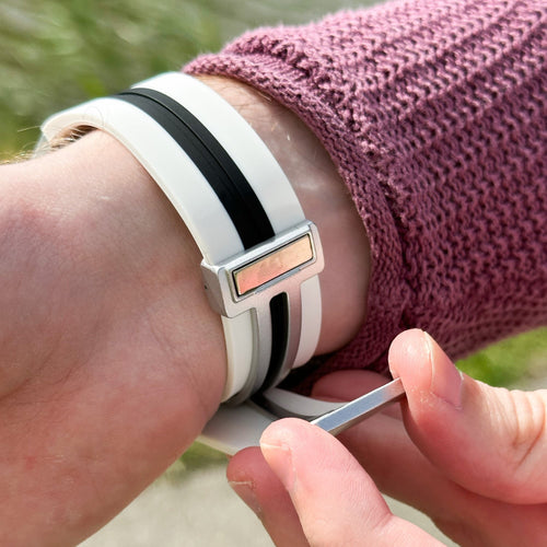 Silicone Magnetic Sport Strap, white/black, lifestyle photo